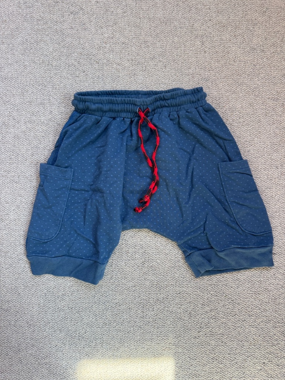 Boy + Girl Navy Dot Shorts with Red Drawstring